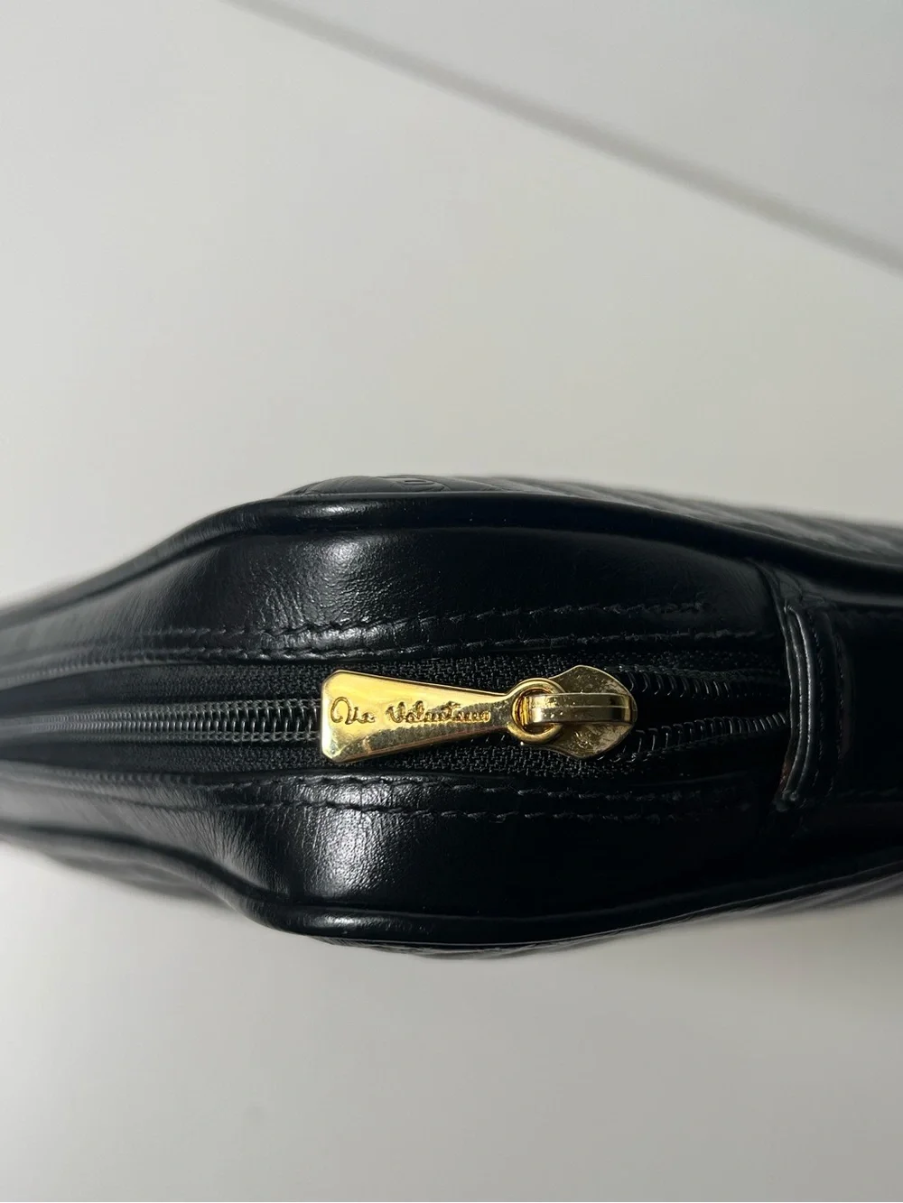 Mario Valentino Logo Vintage Black Leather Clutch Toiletry Travel Pouch Case